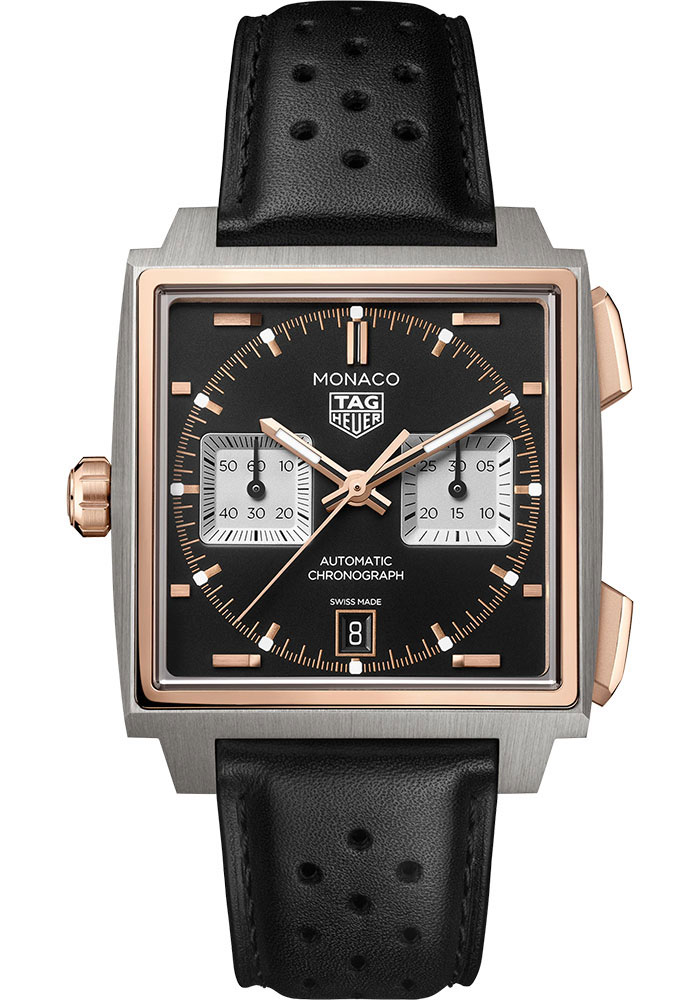 Tag Heuer Watches - Monaco Chronograph Automatic 39 mm - Titanium and Rose Gold - Leather Strap - Style No: CDW2150.FC8360
