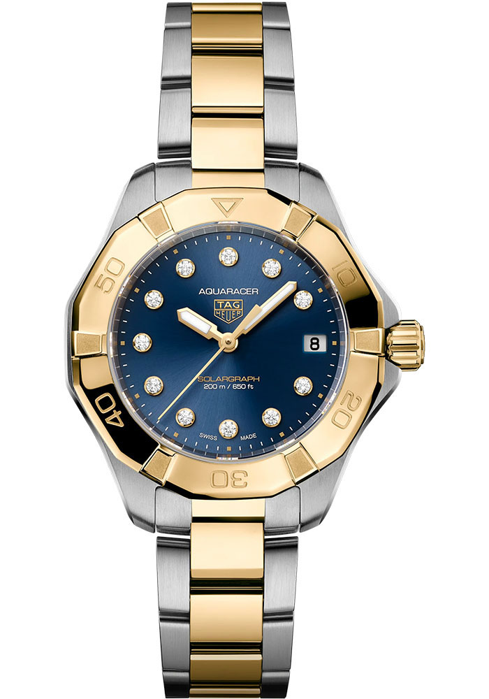 Tag Heuer Watches - Aquaracer Professional 200 Solargraph Quartz 34 mm - Steel and Gold - Bracelet - Style No: WBP1323.BB0004