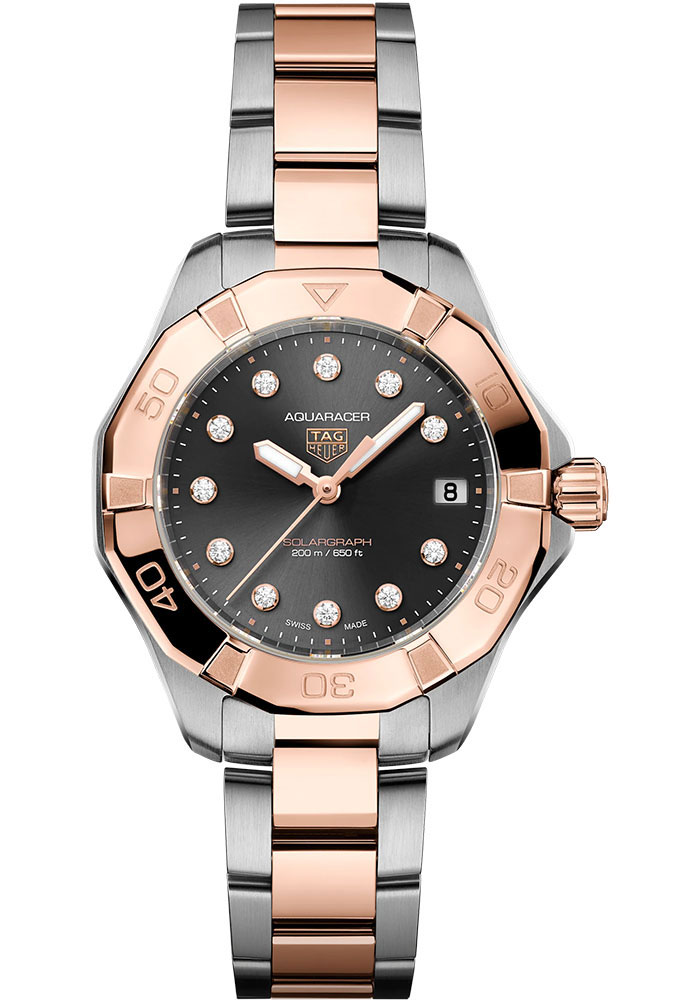Tag Heuer Watches - Aquaracer Professional 200 Solargraph Quartz 34 mm - Steel and Gold - Bracelet - Style No: WBP1324.BB0005