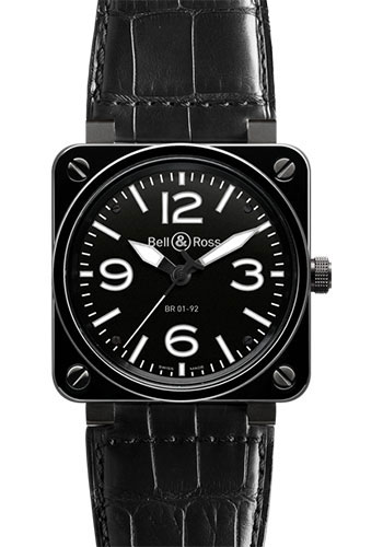 Bell & Ross Watches - BR 01-92 Automatic Black Ceramic - Style No: BR 01-92 Ceramic Black Alligator