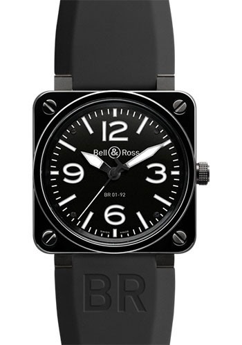 Bell & Ross Watches - BR 01-92 Automatic Black Ceramic - Style No: BR 01-92 Ceramic Black Rubber