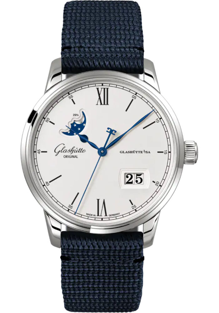 Glashutte Original Watches - Senator Excellence Panorama Date Moon Phase Stainless Steel - Synthetic Strap - Style No: 1-36-04-01-02-64