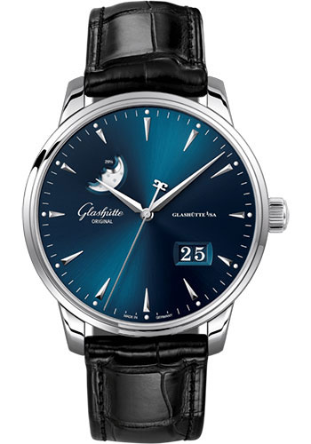 Glashutte Original Watches - Senator Excellence Panorama Date Moon Phase Stainless Steel - Alligator Strap - Style No: 1-36-04-04-02-30