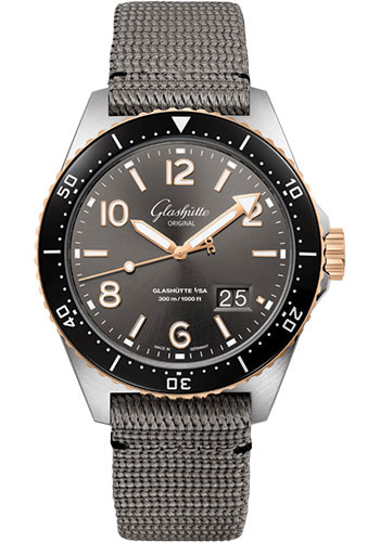 Glashutte Original Watches - SeaQ Panorama Date Steel and Red Gold - Synthetic Strap - Style No: 1-36-13-04-91-08