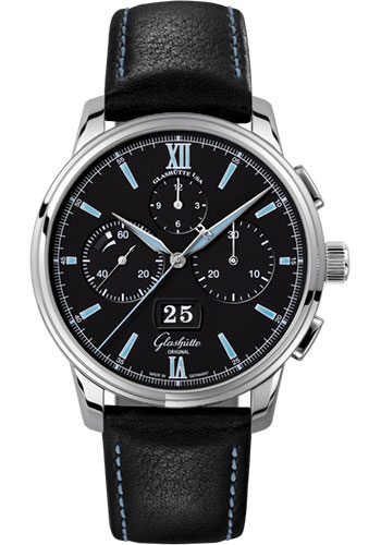 Glashutte Original Watches - Senator Chronograph Panorama Date Stainless Steel - Calfskin Strap - Style No: 1-37-01-03-02-35