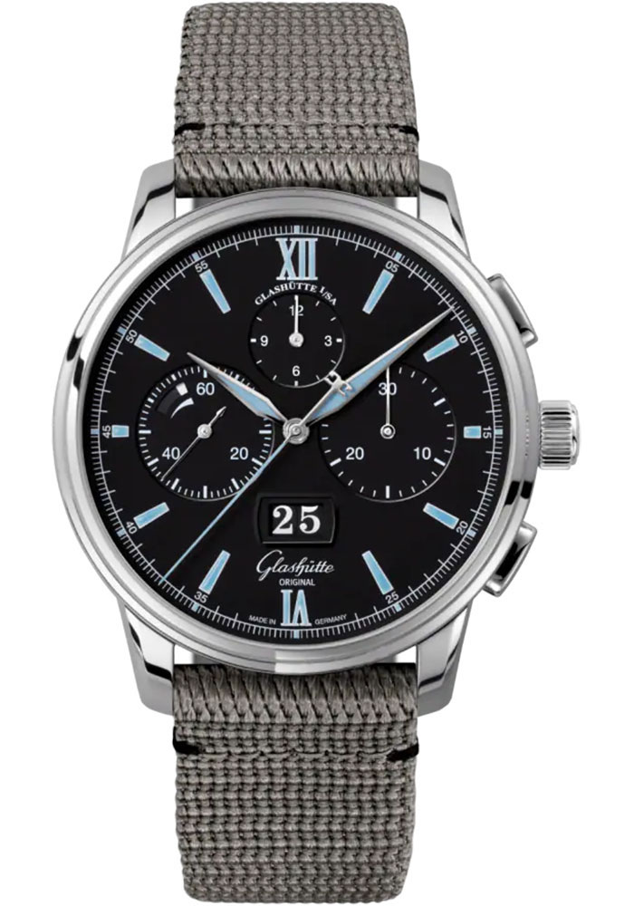 Glashutte Original Watches - Senator Chronograph Panorama Date Stainless Steel - Synthetic Strap - Style No: 1-37-01-03-02-36