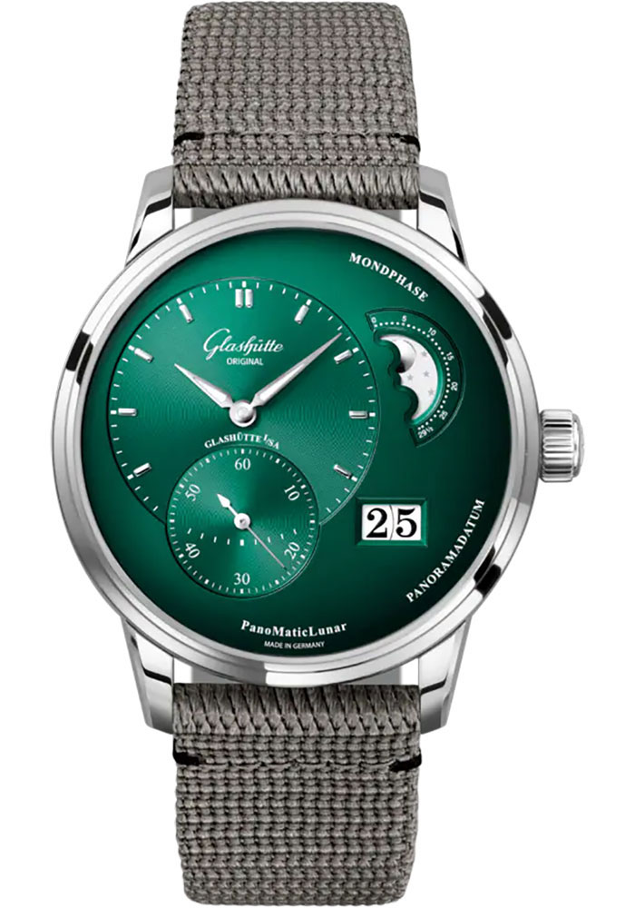 Glashutte Original Watches - PanoMaticLunar Stainless Steel - Synthetic Strap - Folding Buckle - Style No: 1-90-02-13-32-66