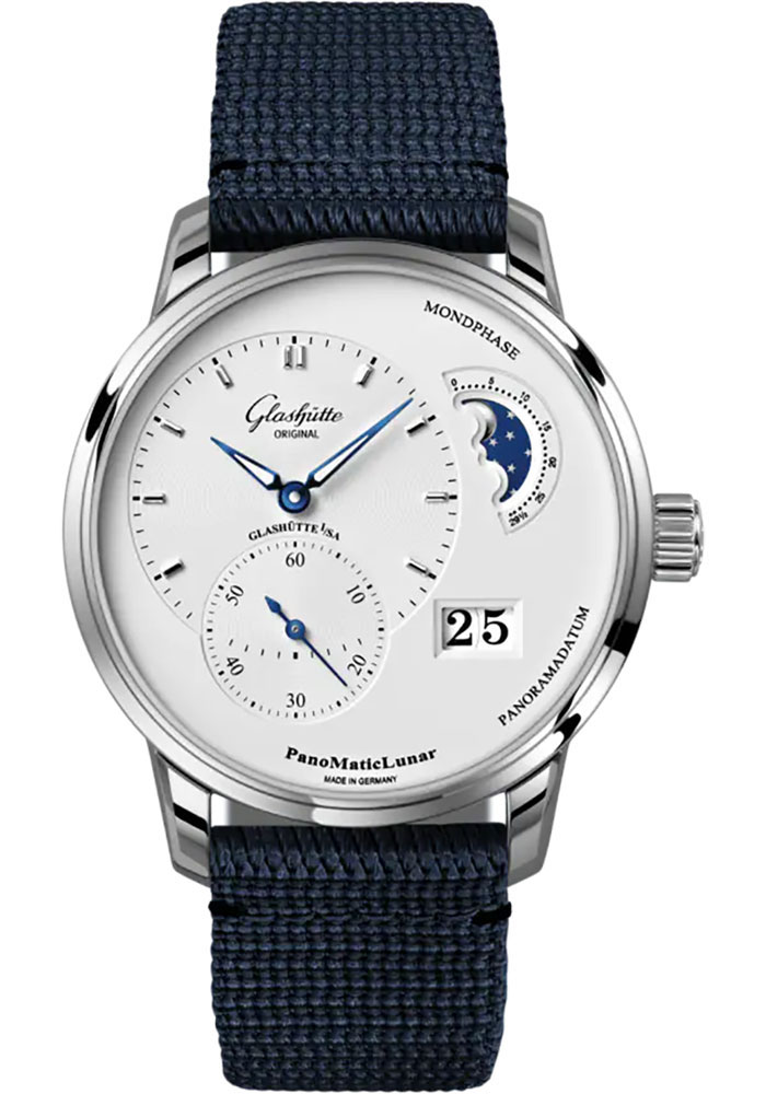 Glashutte Original Watches - PanoMaticLunar Stainless Steel - Synthetic Strap - Folding Buckle - Style No: 1-90-02-42-32-64