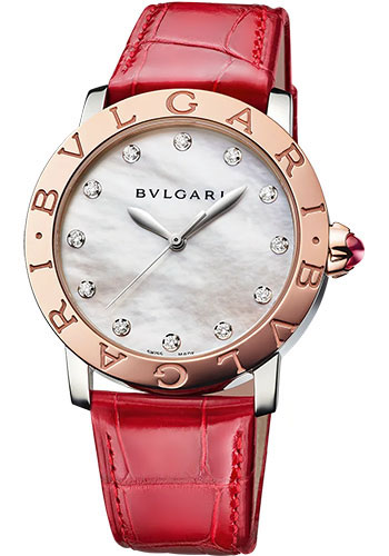 Bulgari Watches - Bulgari Bulgari 37 mm - Steel and Pink Gold - Alligator Strap - Style No: 102744
