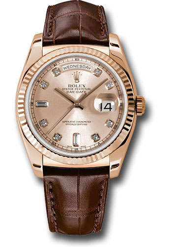 Rolex Watches - Day-Date 36 Pink Gold - Fluted Bezel - Leather - Style No: 118135 pdl
