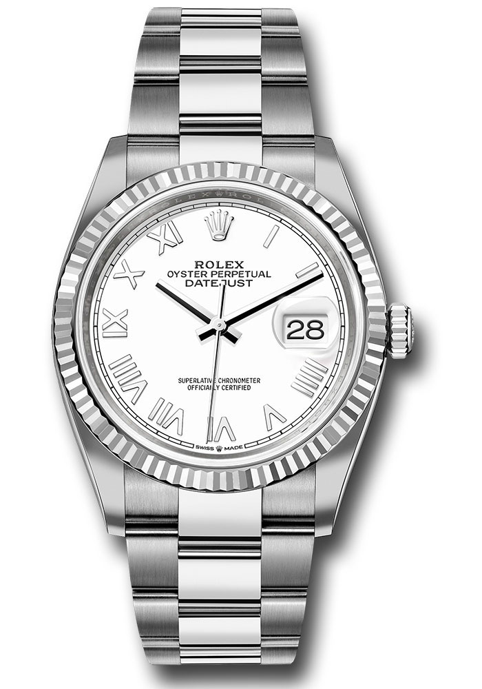 Rolex Watches - Datejust 36 Steel and White Gold - Fluted Bezel - Oyster - Style No: 126234 whnro