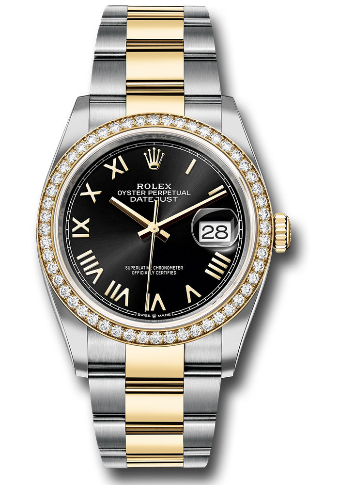 Rolex Watches - Datejust 36 Steel and Yellow Gold - Diamond Bezel - Oyster - Style No: 126283rbr bknro