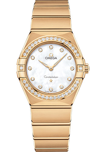 Omega Watches - Constellation Manhattan Quartz 28 mm - Yellow Gold - Diamond Bezel - Style No: 131.55.28.60.55.002