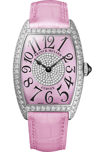 Franck Muller Watches - Cintre Curvex - Quartz - 25 mm Platinum - Dia Case Dial - Strap - Style No: 1752 QZ D 1P PT Pink