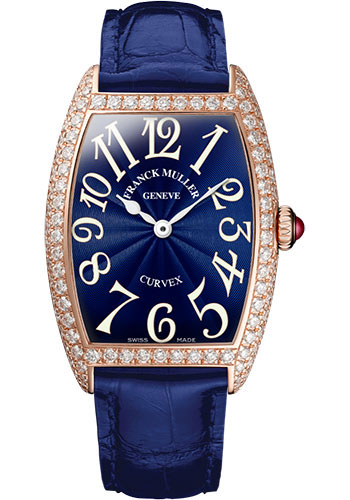 Franck Muller Watches - Cintre Curvex - Quartz - 25 mm Rose Gold - Dia Case - Strap - Style No: 1752 QZ D 5N Blue