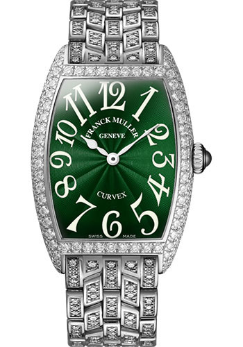 Franck Muller Watches - Cintre Curvex - Quartz - 25 mm Platinum - Dia Case - Half Dia Bracelet - Style No: 1752 QZ D B PT Green