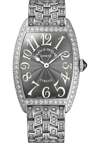 Franck Muller Watches - Cintre Curvex - Quartz - 25 mm Platinum - Dia Case - Half Dia Bracelet - Style No: 1752 QZ D B PT Grey