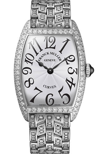 Franck Muller Watches - Cintre Curvex - Quartz - 25 mm Platinum - Dia Case - Half Dia Bracelet - Style No: 1752 QZ D B PT White