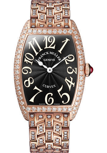 Franck Muller Watches - Cintre Curvex - Quartz - 25 mm Rose Gold - Dia Case - Full Dia Bracelet - Style No: 1752 QZ D F 5N Black