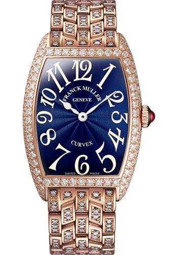 Franck Muller Watches - Cintre Curvex - Quartz - 25 mm Rose Gold - Dia Case - Full Dia Bracelet - Style No: 1752 QZ D F 5N Blue