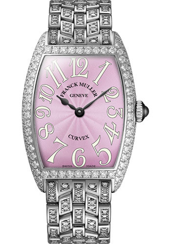 Franck Muller Watches - Cintre Curvex - Quartz - 25 mm Platinum - Dia Case - Full Dia Bracelet - Style No: 1752 QZ D F PT Pink