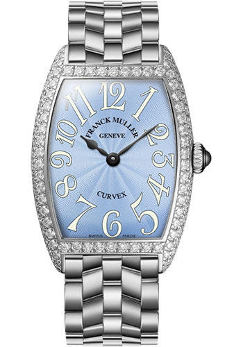 Franck Muller Watches - Cintre Curvex - Quartz - 25 mm Platinum - Dia Case - Bracelet - Style No: 1752 QZ D O PT Pastel Blue