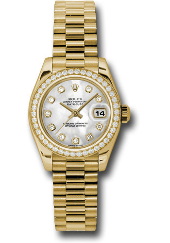 Rolex Watches - Datejust Lady - Gold President Yellow Gold - Dia Bezel - President - Style No: 179138 mdp