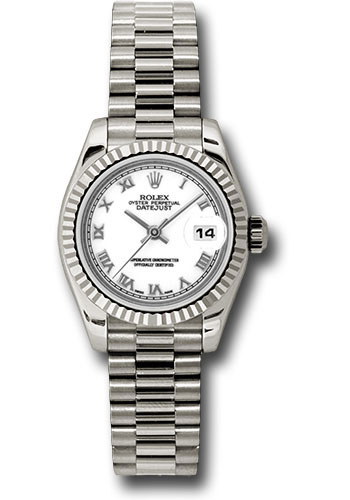 Rolex Watches - Datejust Lady - Gold President White Gold - Fluted Bezel - President - Style No: 179179 wrp