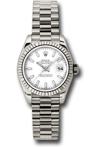 Rolex Watches - Datejust Lady - Gold President White Gold - Fluted Bezel - President - Style No: 179179 wsp