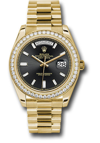 gold rolex with black face and diamonds