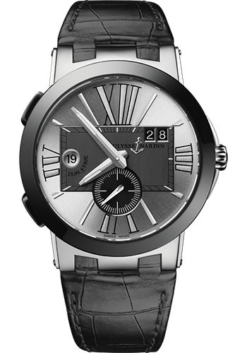 Ulysse Nardin Watches - Executive Dual Time Stainless Steel - Ceramic Bezel - Leather Strap - Style No: 243-00/421