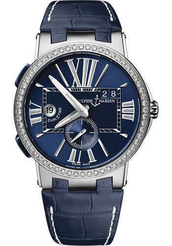 Ulysse Nardin Watches - Executive Dual Time Stainless Steel - Diamond Bezel - Leather Strap - Style No: 243-00B/43