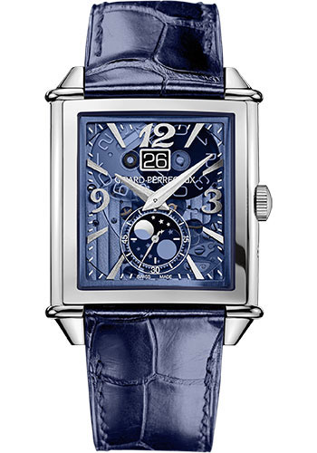 Girard-Perregaux Vintage 1945 XXL Large Date and Moon Phases Watch - Steel  Case - Polycristalline Dial - Blue Alligator Strap - 25882-11-121-BB6B