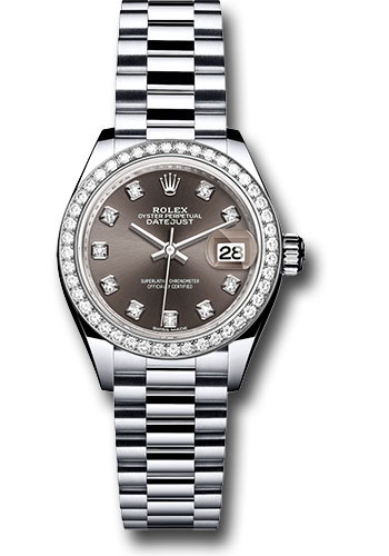 Rolex Watches - Datejust Lady 28 Platinum - Diamond Bezel - President Bracelet - Style No: 279136RBR dkgdp