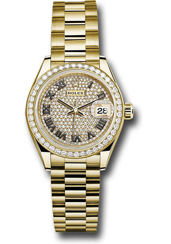 Rolex Watches - Datejust Lady 28 Yellow Gold - Diamond Bezel - President Bracelet - Style No: 279138RBR dprp