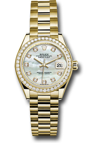 Rolex Watches - Datejust Lady 28 Yellow Gold - Diamond Bezel - President Bracelet - Style No: 279138RBR mdp