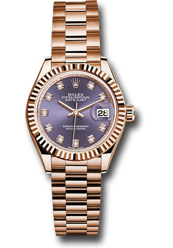 Rolex Watches - Datejust Lady 28 Everose Gold - Fluted Bezel - President Bracelet - Style No: 279175 adp