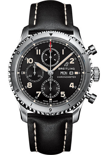 Breitling Watches - Aviator 8 Chronograph 43 Stainless Steel - Leather Strap - Tang Buckle - Style No: A13316101B1X1