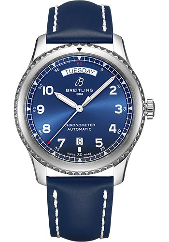 Breitling Watches - Aviator 8 Automatic Day and Date 41 Stainless Steel - Leather Strap - Folding Buckle - Style No: A45330101C1X5