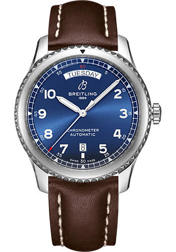 Breitling Watches - Aviator 8 Automatic Day and Date 41 Stainless Steel - Leather Strap - Folding Buckle - Style No: A45330101C1X6