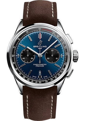 Breitling Watches - Premier B01 Chronograph 42 Stainless Steel - Leather Strap - Folding Buckle - Style No: AB0118221C1X1