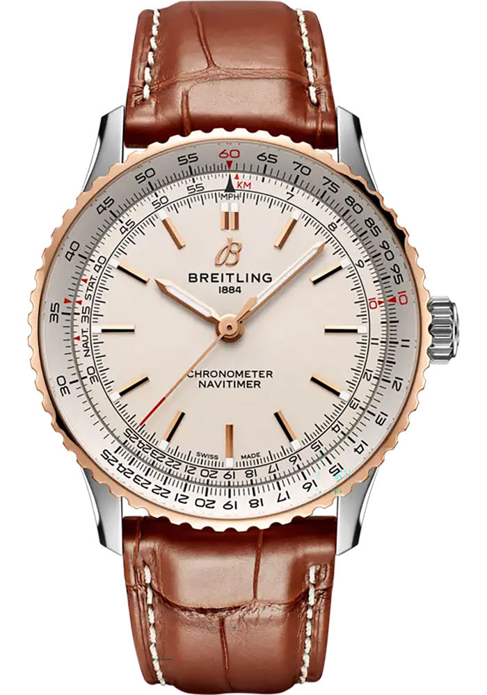 Breitling Watches - Navitimer Automatic 41mm - Steel and Red Gold - Leather Strap - Folding Buckle - Style No: U17329F41G1P1