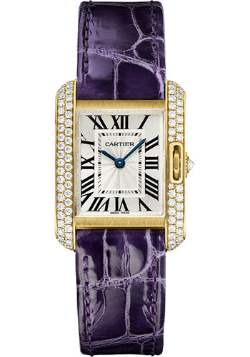 Cartier Watches - Tank Anglaise Yellow Gold With Diamonds - Alligator Strap - Style No: WT100014