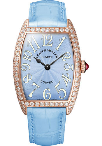 Franck Muller Watches - Cintre Curvex - Quartz - 29 mm Rose Gold - Dia Case - Strap - Style No: 7502 QZ D 5N Pastel Blue