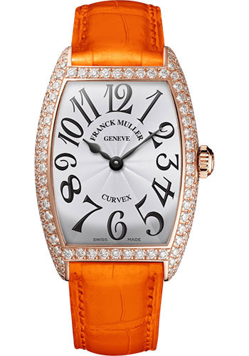 Franck Muller Watches - Cintre Curvex - Quartz - 29 mm Rose Gold - Dia Case - Strap - Style No: 7502 QZ D 5N White Orange