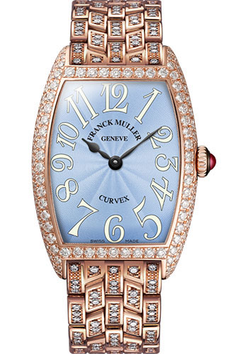 Franck Muller Watches - Cintre Curvex - Quartz - 29 mm Rose Gold - Dia Case - Full Dia Bracelet - Style No: 7502 QZ D F 5N Pastel Blue