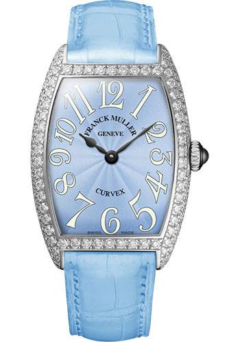 Franck Muller Watches - Cintre Curvex - Quartz - 29 mm Platinum - Dia Case - Strap - Style No: 7502 QZ D PT Pastel Blue