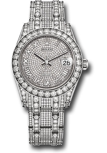 Rolex Watches - Datejust Pearlmaster 34 White Gold - 32 Dia Bezel - Diamond Bracelet - Style No: 81409rbr dprdp