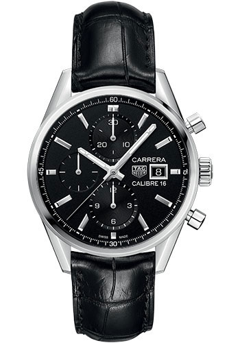 Tag Heuer Watches - Carrera Automatic Chronograph 41 mm - Steel - Leather Strap - Style No: CBK2110.FC6266