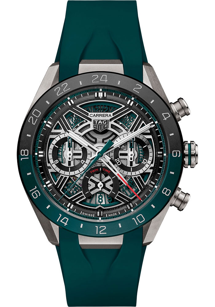 Tag Heuer Watches - Carrera Chronograph Extreme Sport Twin-Time Automatic GMT 44 mm - Titanium Sand-Blasted - Rubber Strap - Style No: CBU2084.FT6297